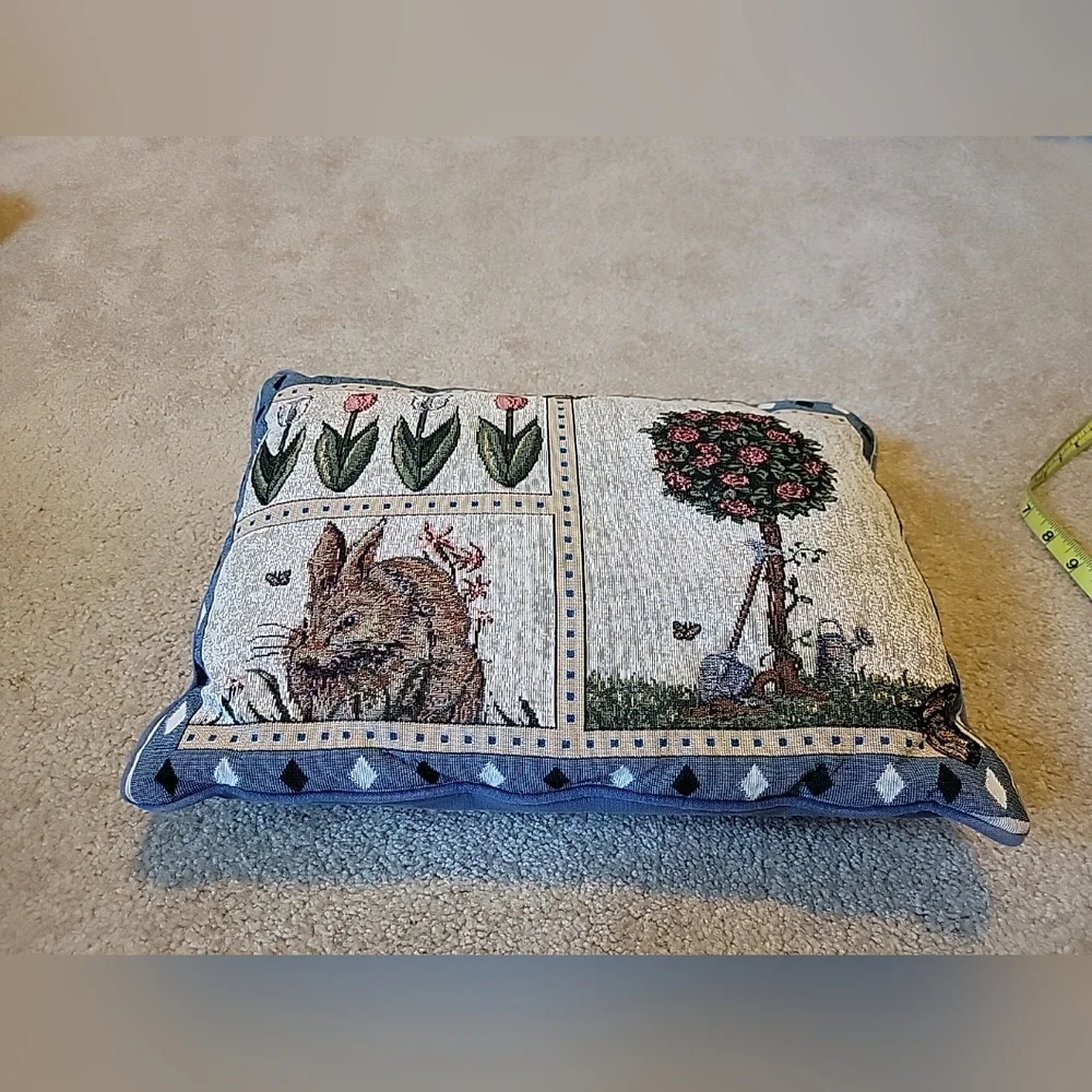 1 Tapestry Pillows Rabbit Flowers Butterflies Easter Spring Cushion 16